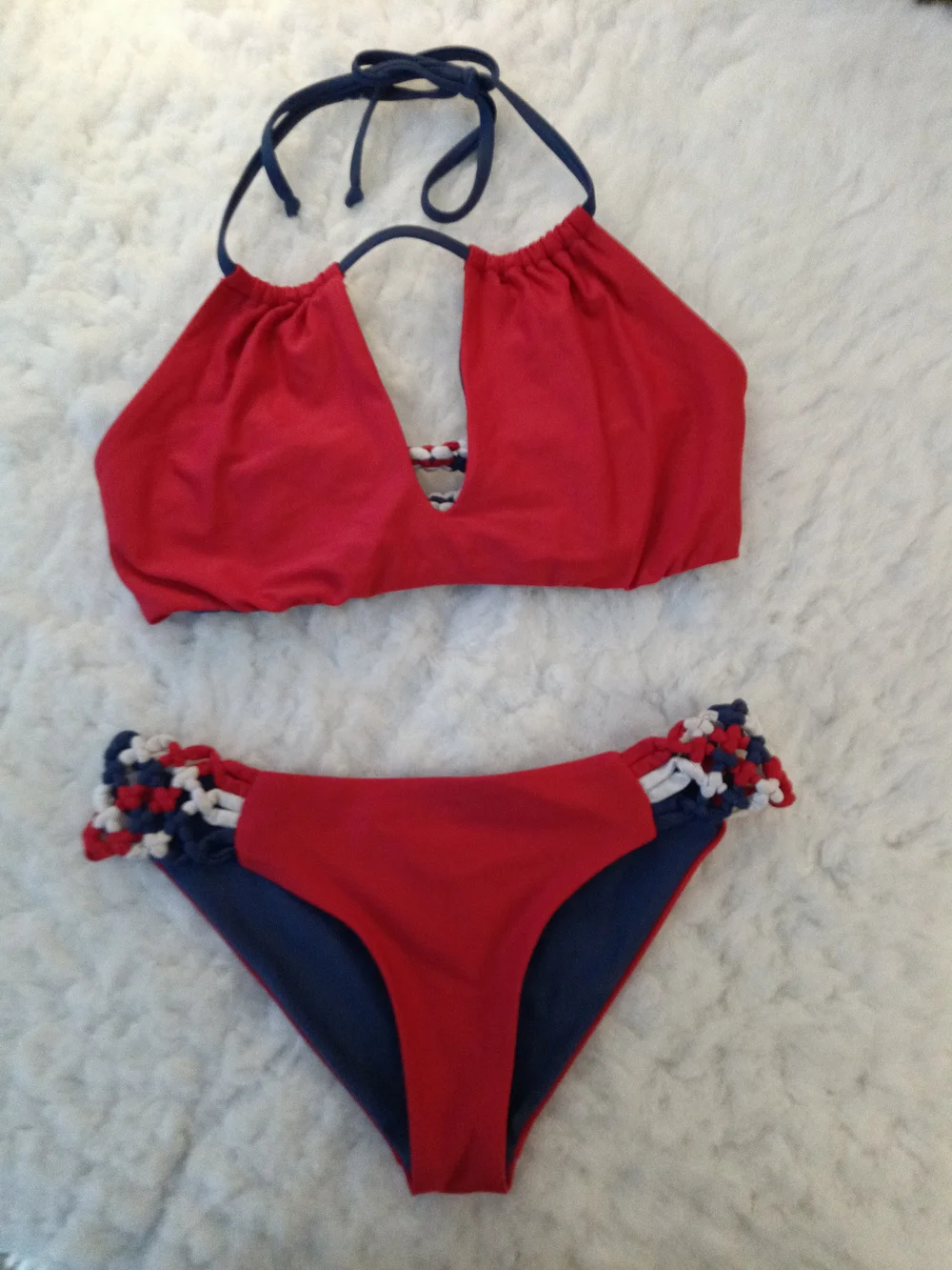 Frankie's Bikinis Red, Navy & White Braided Two-Piece Swim Set
